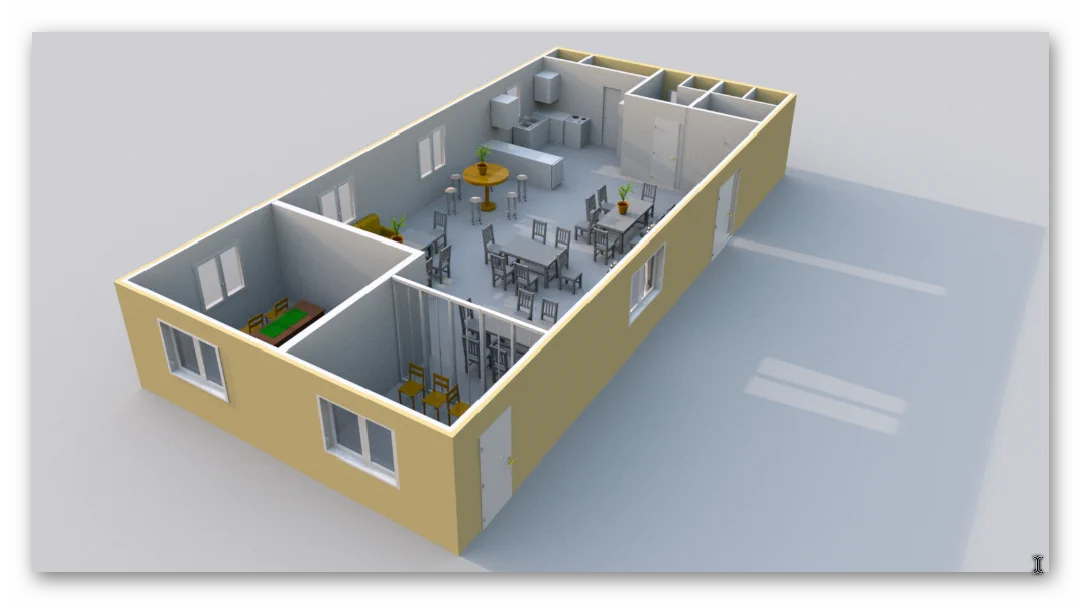 zeigt das 3D-Modell des Vereinshauses in der Planungsphase