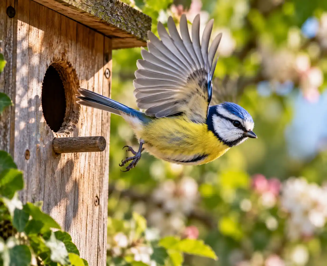 Blaumeise verlässt den Nistkasten