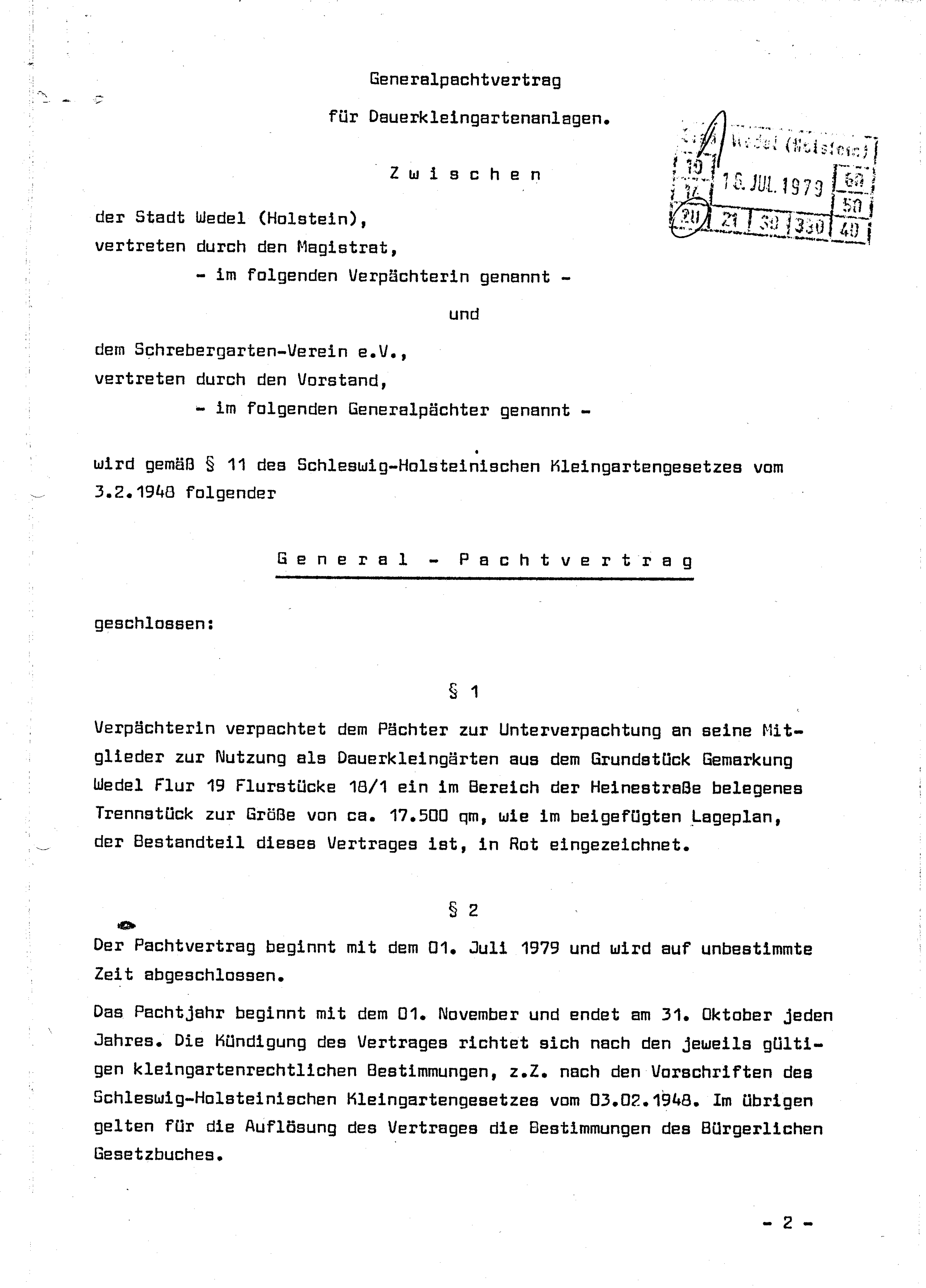 Der Generalpachtvertrag von Corsland I vom 17.07.1979